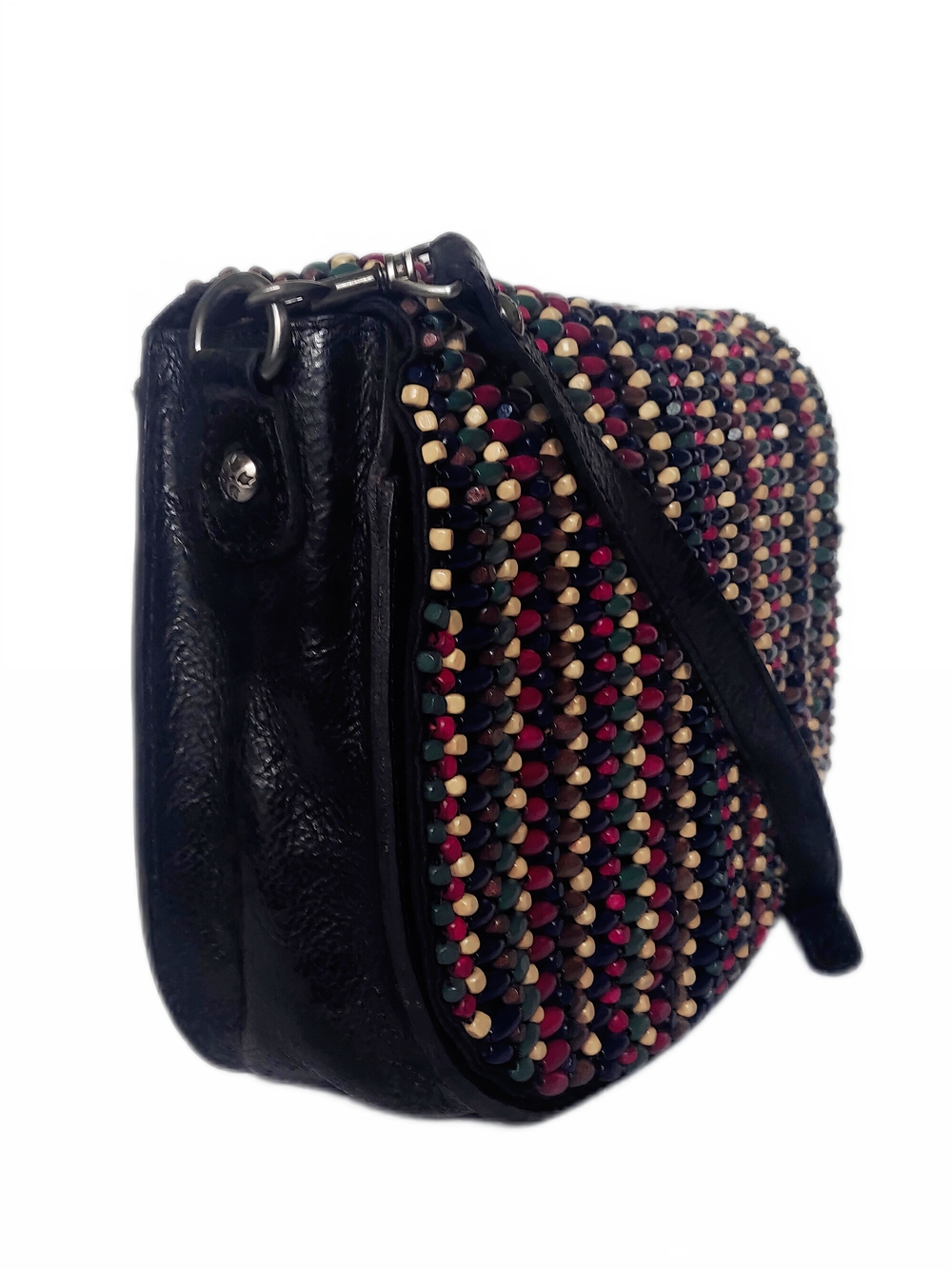 PATRICIA NASH Black Leather w Multicolor Beading Crossbody Bag - Picture 2 of 10
